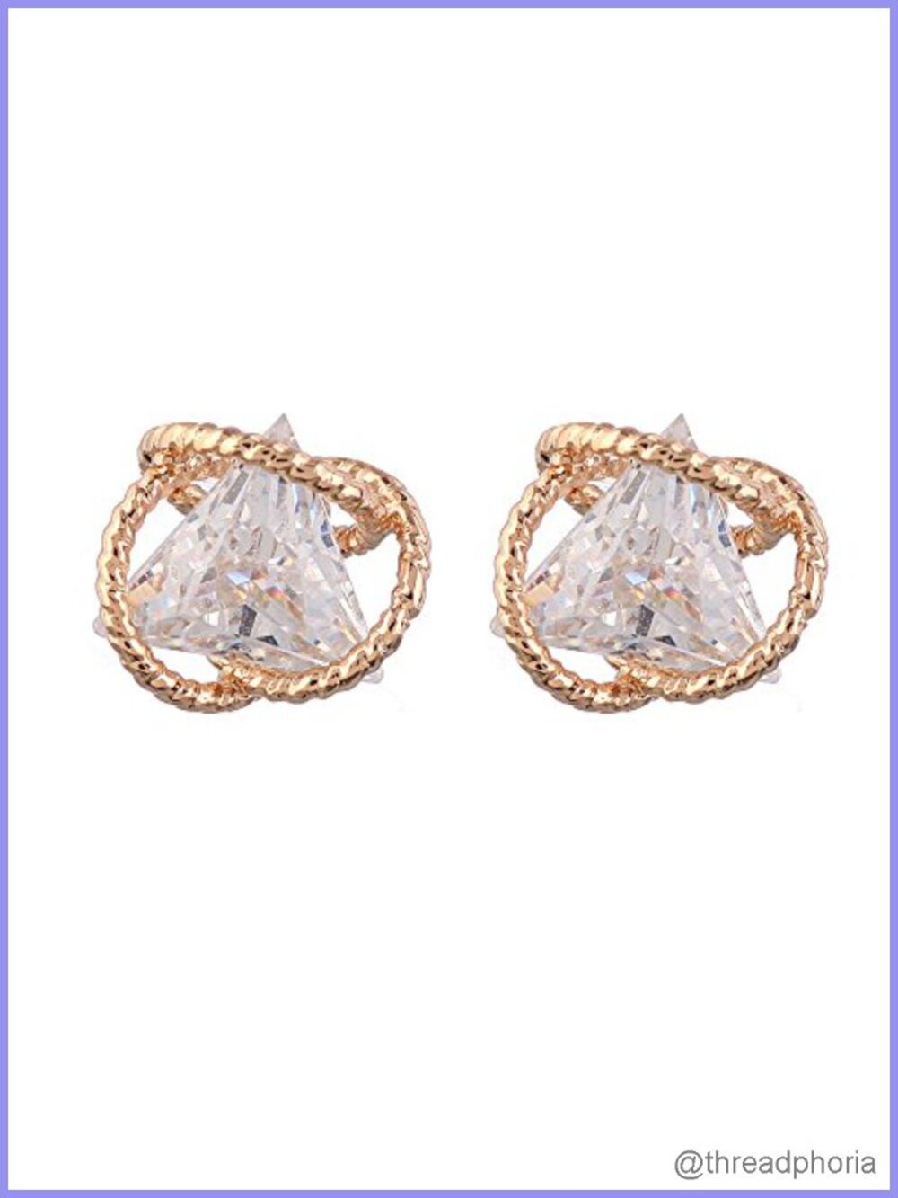 Geometric Triangle Cubic Zirconia Stud Earrings Gold-Plated-Brass Women